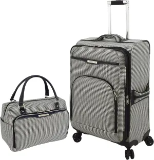 London Fog Oxford III 2 Piece Set (Cabin Bag and 25" Spinner), Black White