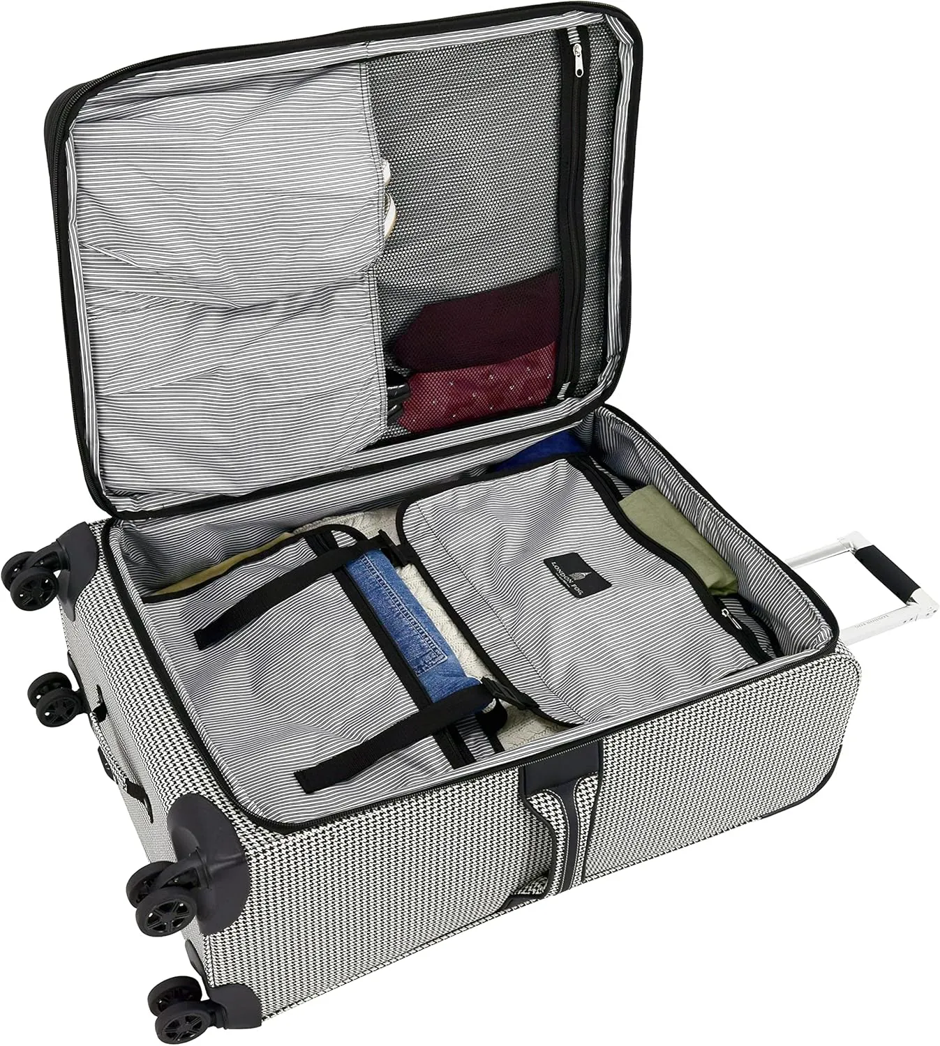 London Fog Oxford III 2 Piece Set (Cabin Bag and 25" Spinner), Black White