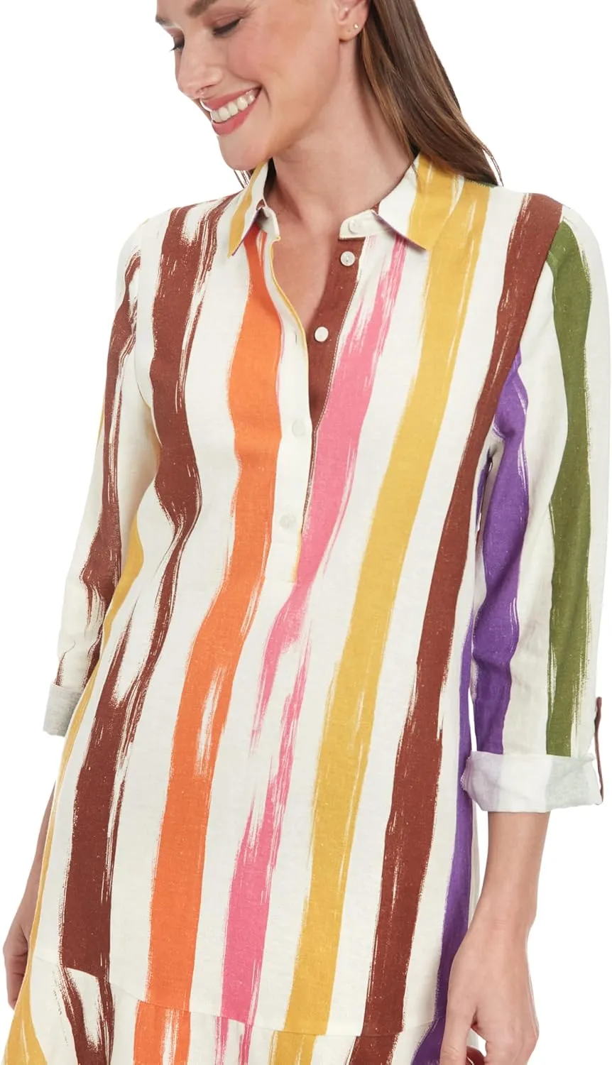 London Times Women's Full Shirt Dress with Flounce