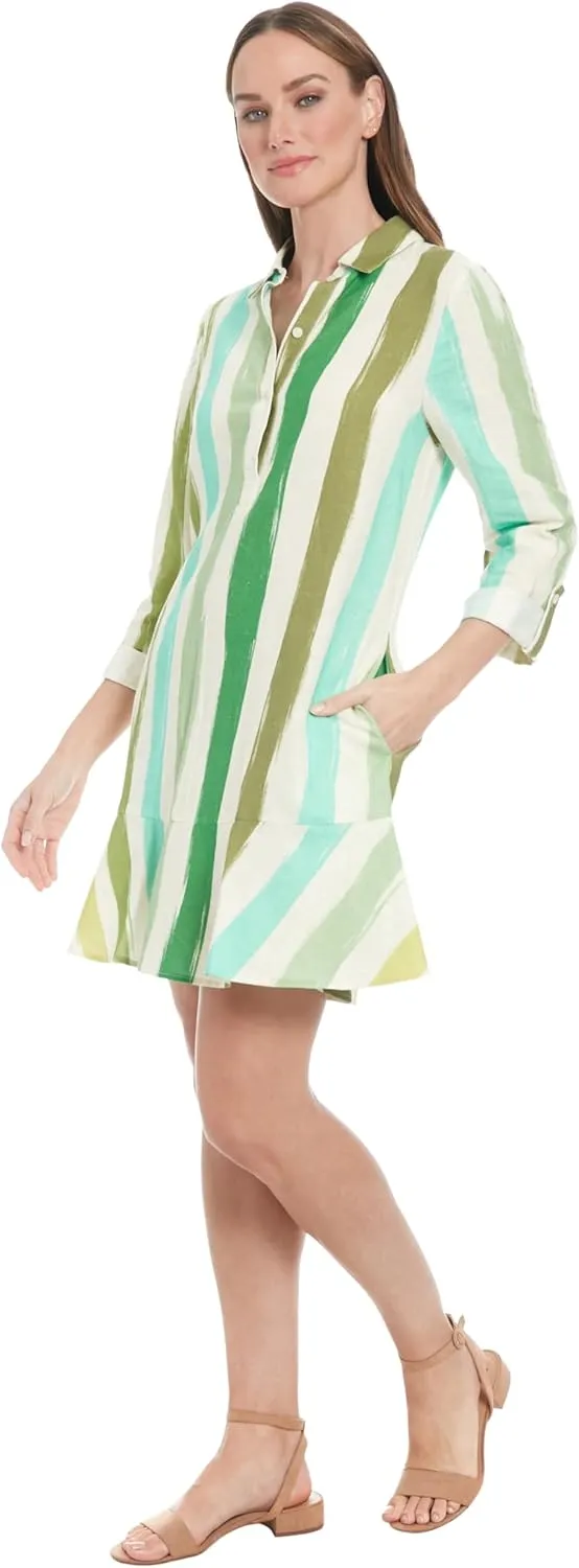London Times Women's Full Shirt Dress with Flounce