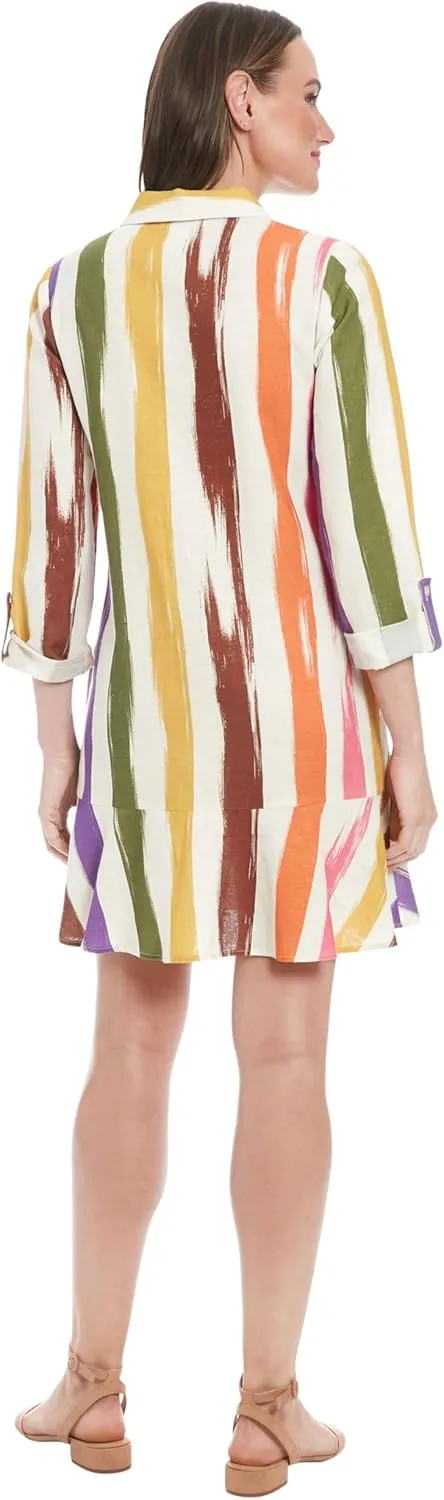 London Times Women's Full Shirt Dress with Flounce