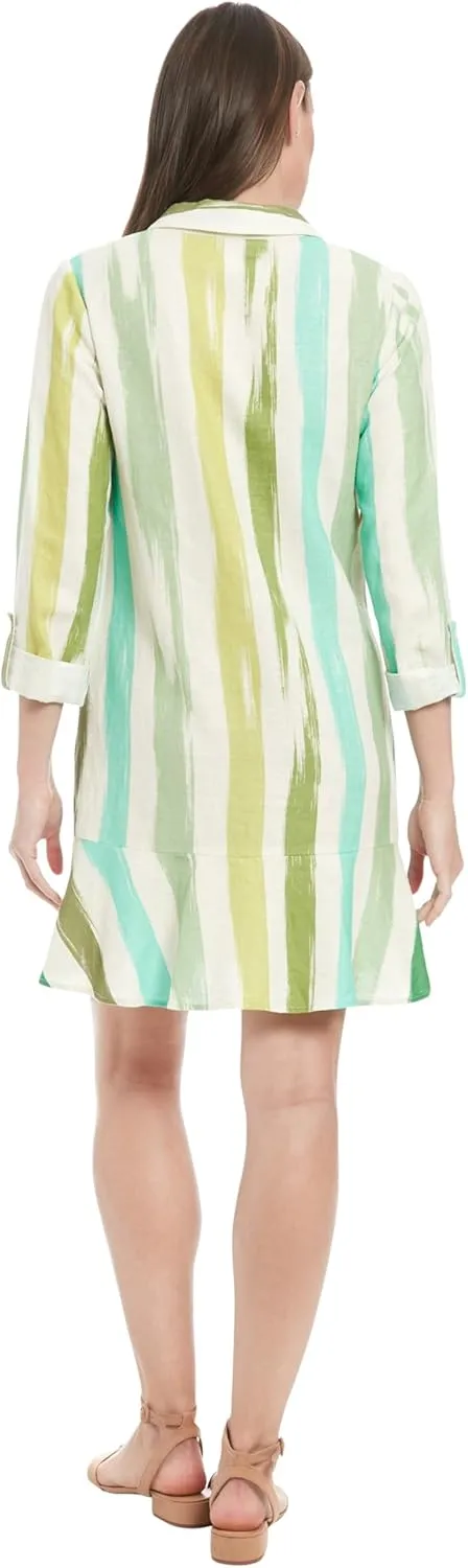 London Times Women's Full Shirt Dress with Flounce