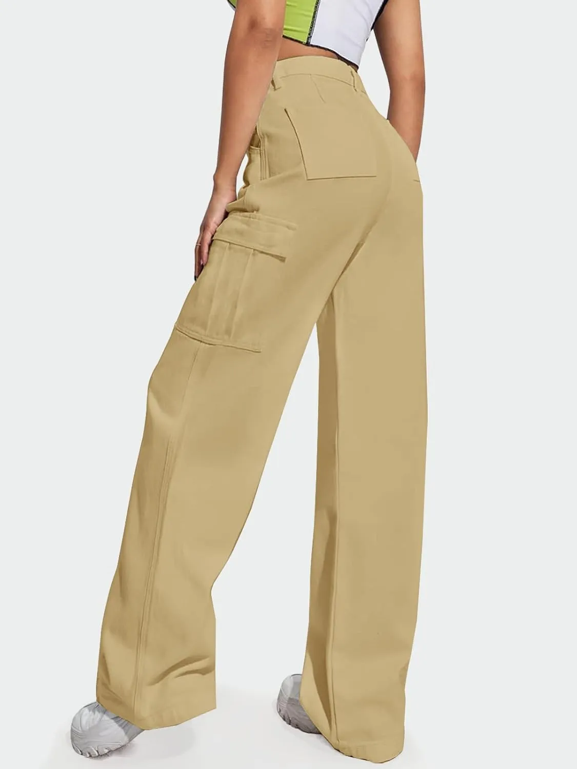 LONGYIDA Women's High Waisted Cargo Jeans Straight Wide Leg Stretch Baggy Jean Y2K Casual Loose Denim Cargo Pants Trousers