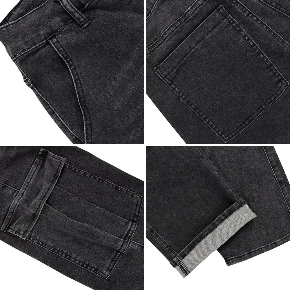 LONGYIDA Women's High Waisted Cargo Jeans Straight Wide Leg Stretch Baggy Jean Y2K Casual Loose Denim Cargo Pants Trousers