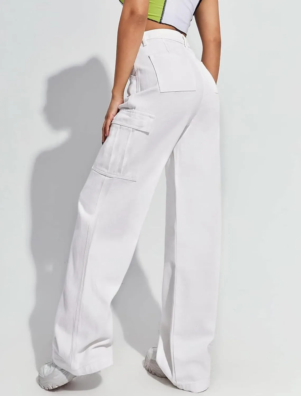 LONGYIDA Women's High Waisted Cargo Jeans Straight Wide Leg Stretch Baggy Jean Y2K Casual Loose Denim Cargo Pants Trousers