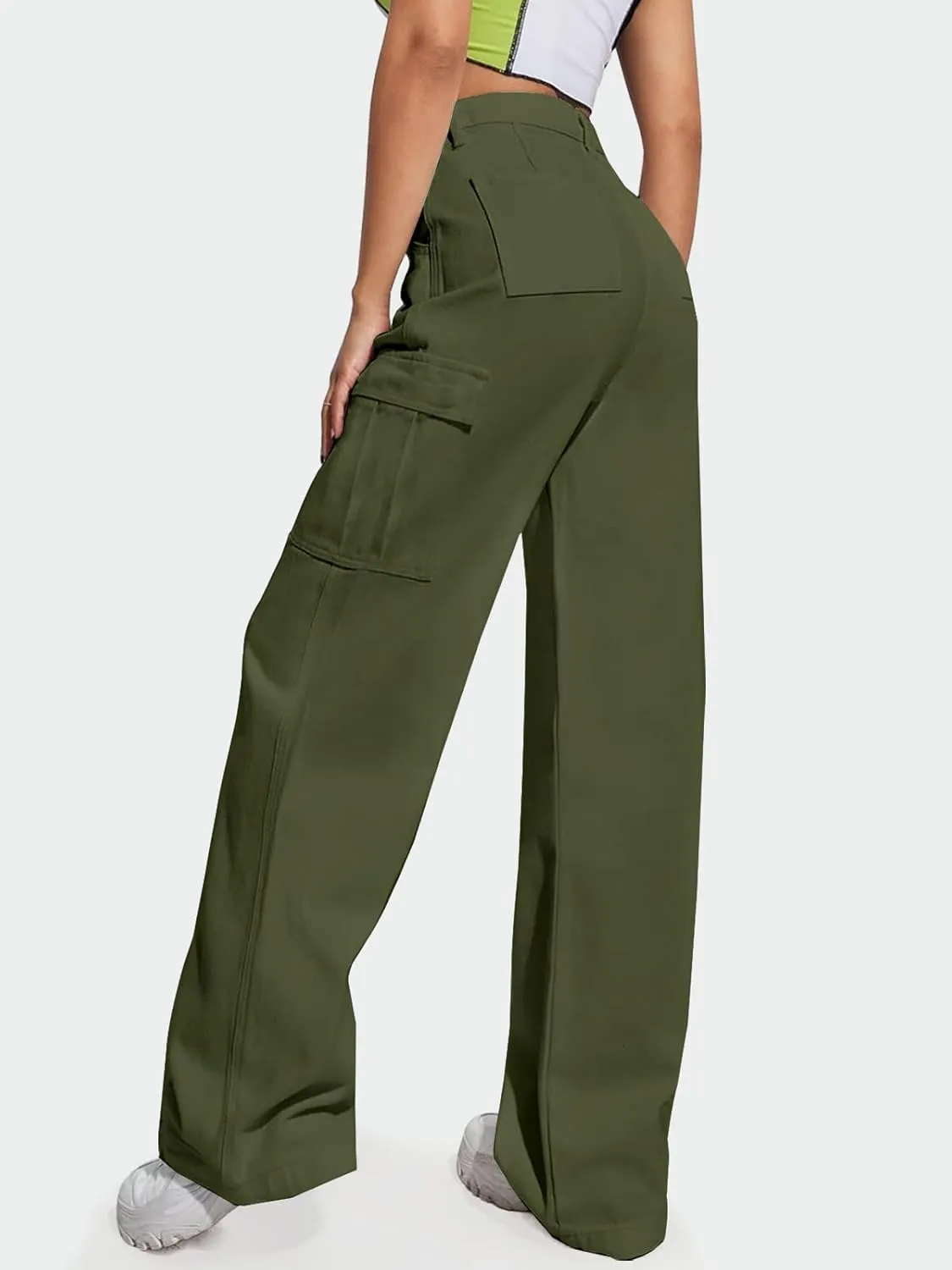 LONGYIDA Women's High Waisted Cargo Jeans Straight Wide Leg Stretch Baggy Jean Y2K Casual Loose Denim Cargo Pants Trousers