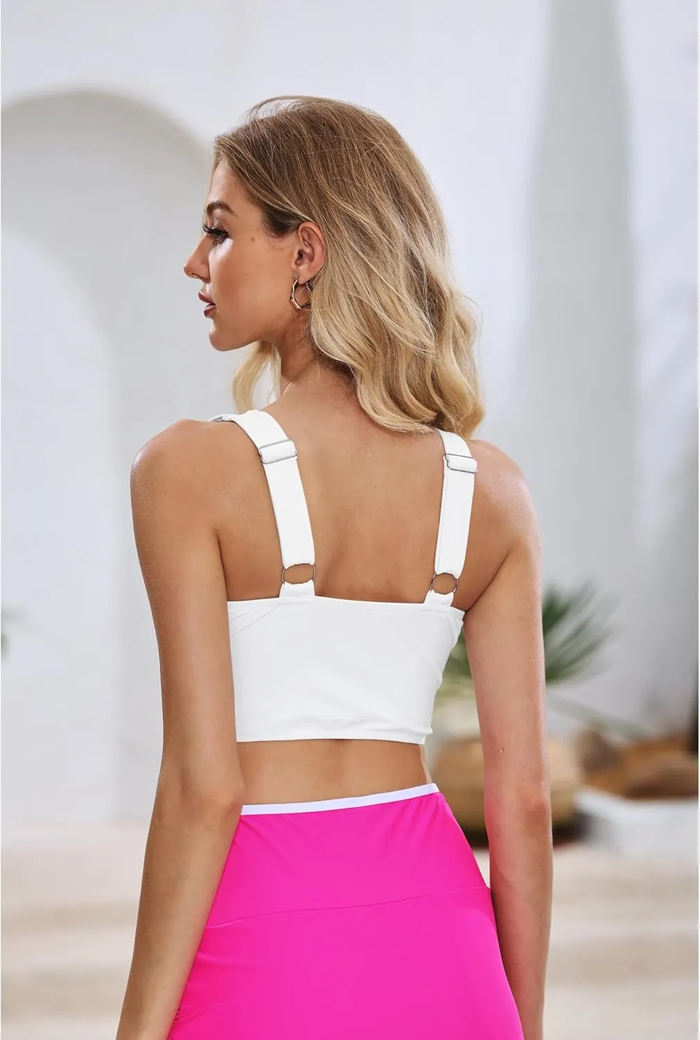 LookbookStore Tankini Tops for Women Cut Out Long Bikini Top Twist Knot Padded Adjustable Swimsuit Tops Only Resort Wear
