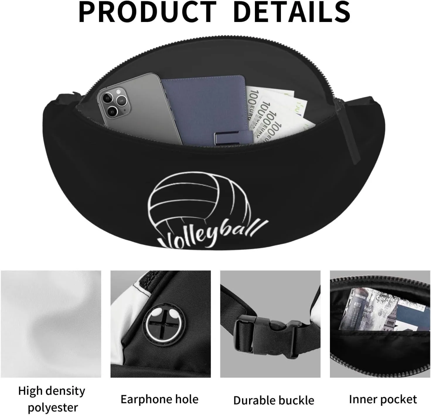 Love Is Volleyball Unisex Adjustable Leisure Waist Bag Outdoor Sports Running Waist Bag Business Travel Mobile Phone Bag