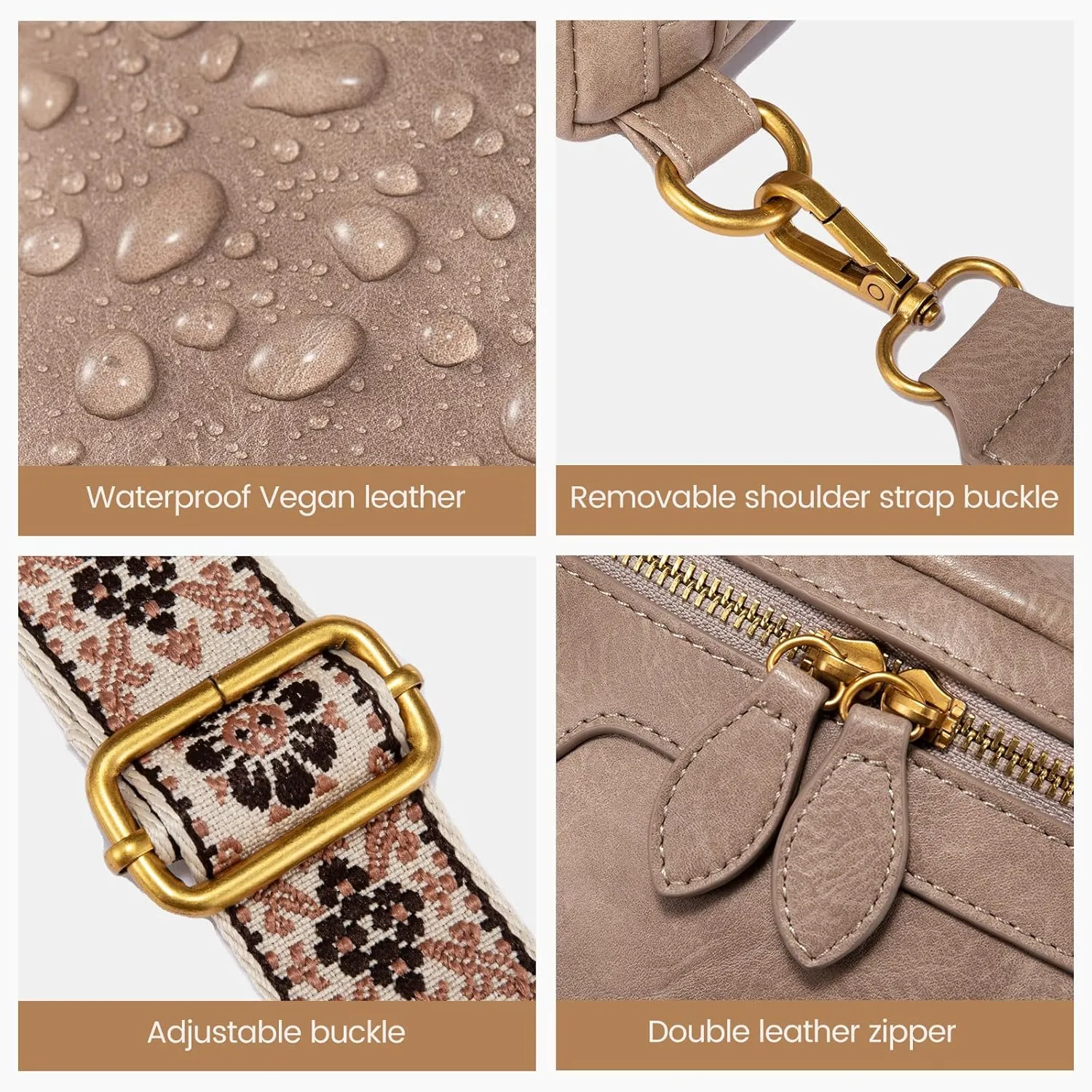 LOVEVOOK Fanny Packs for Women Cross Body, Vegan Leather Belt Bag for Women, Waterproof Sling Purse Fashion Waist Pack Designer Chest Bum Bag with Boho Style Strap