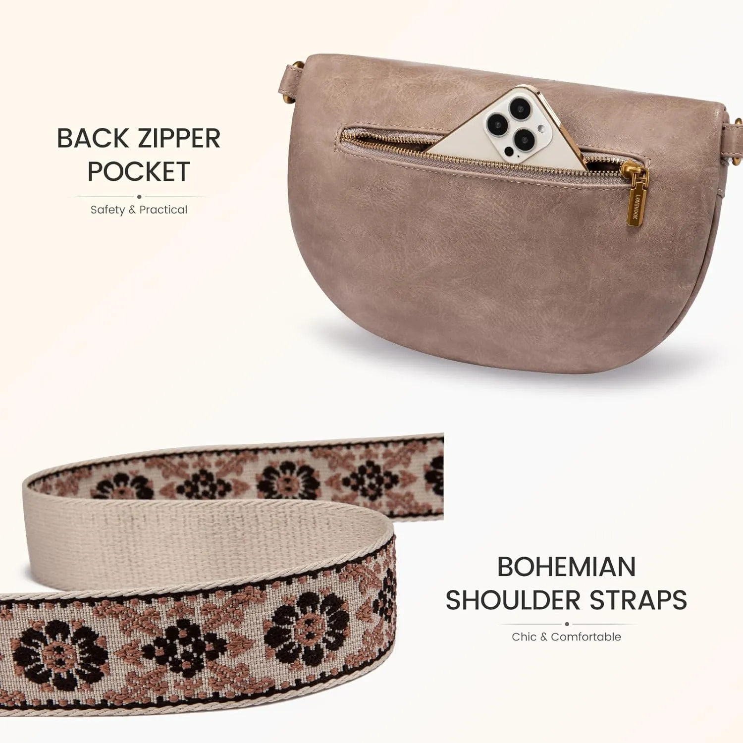 LOVEVOOK Fanny Packs for Women Cross Body, Vegan Leather Belt Bag for Women, Waterproof Sling Purse Fashion Waist Pack Designer Chest Bum Bag with Boho Style Strap