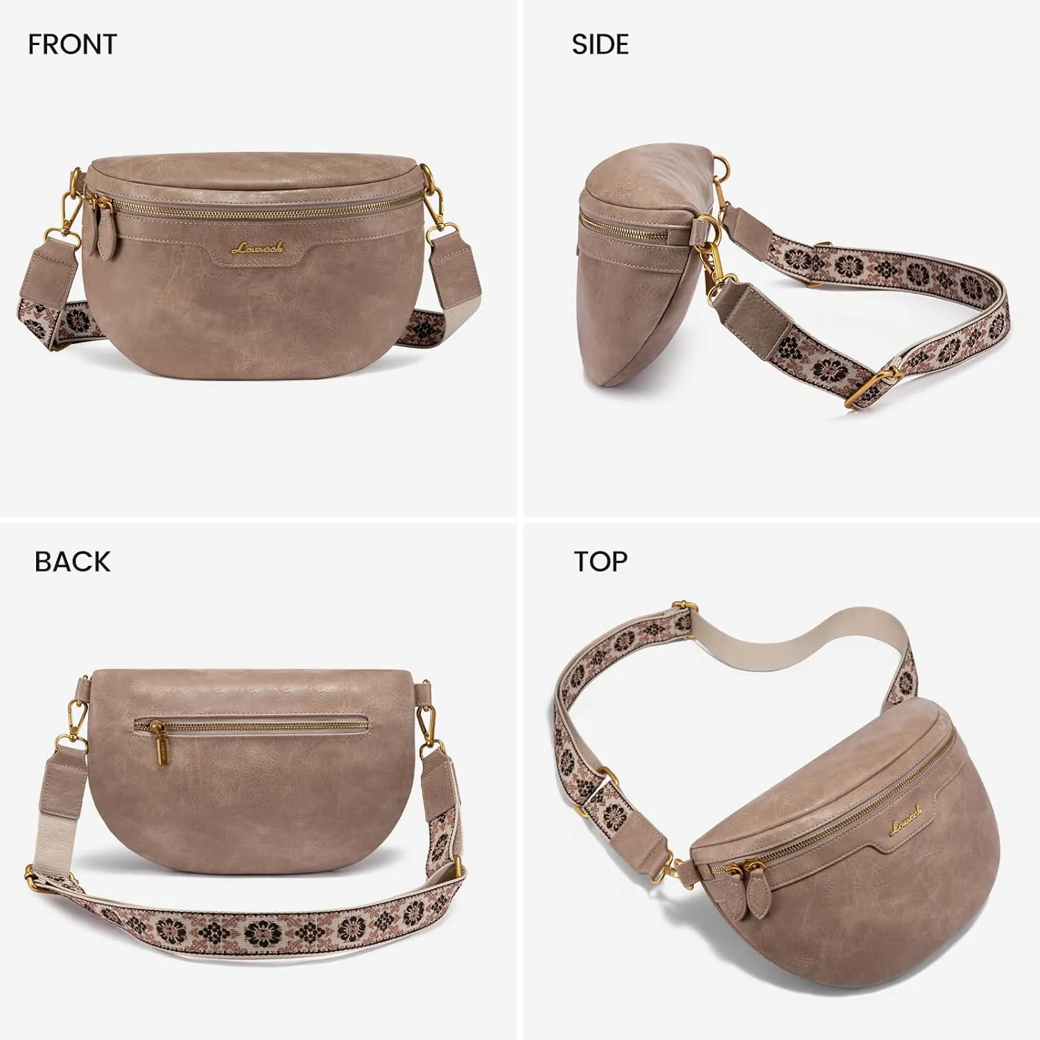 LOVEVOOK Fanny Packs for Women Cross Body, Vegan Leather Belt Bag for Women, Waterproof Sling Purse Fashion Waist Pack Designer Chest Bum Bag with Boho Style Strap