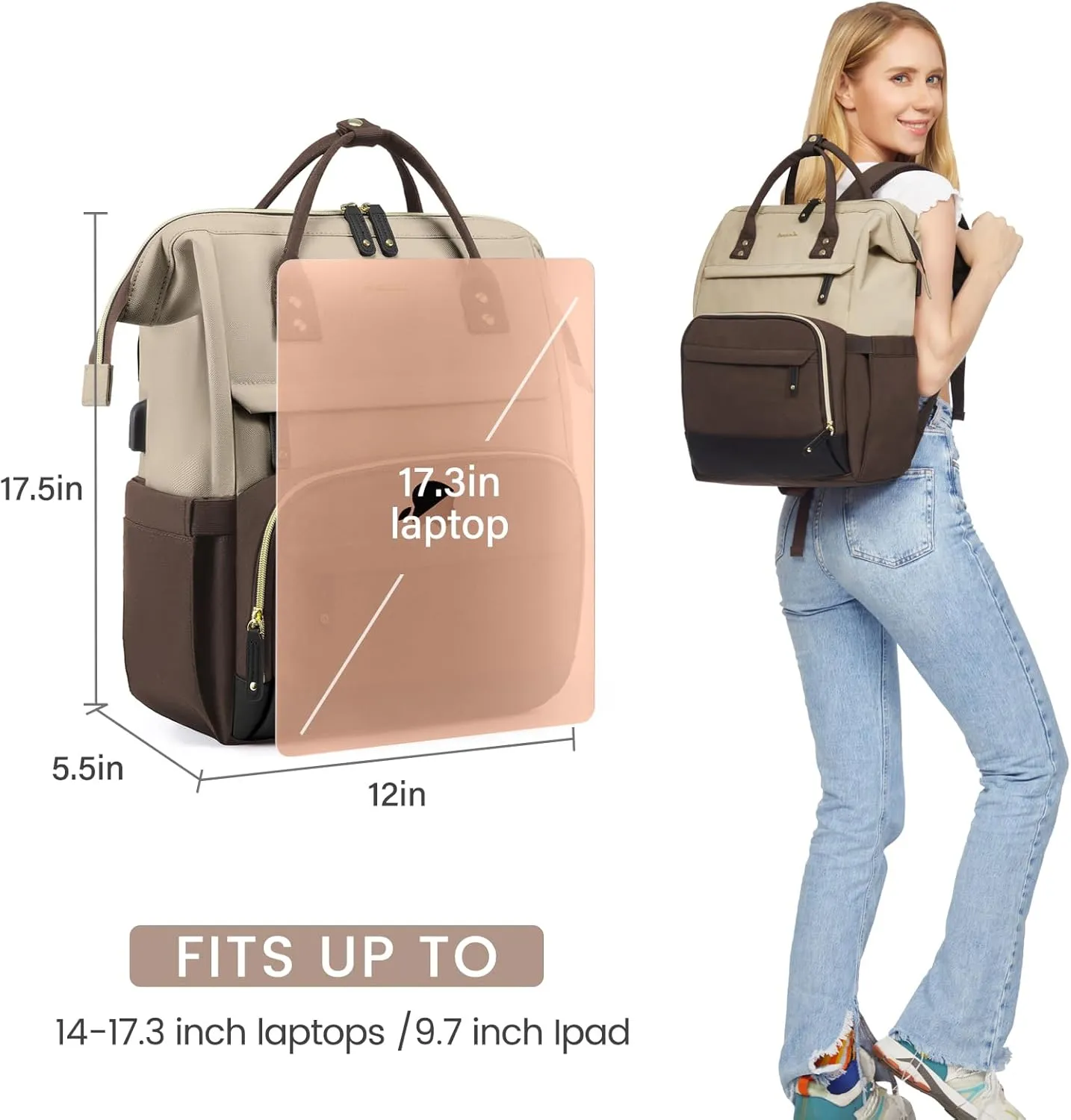 LOVEVOOK Laptop Backpack for Women, 17 Inch Work Business Backpacks Purse with USB Port, Large Capacity Nurse Bag College Bookbag for School, Waterproof Casual Daypack for Travel