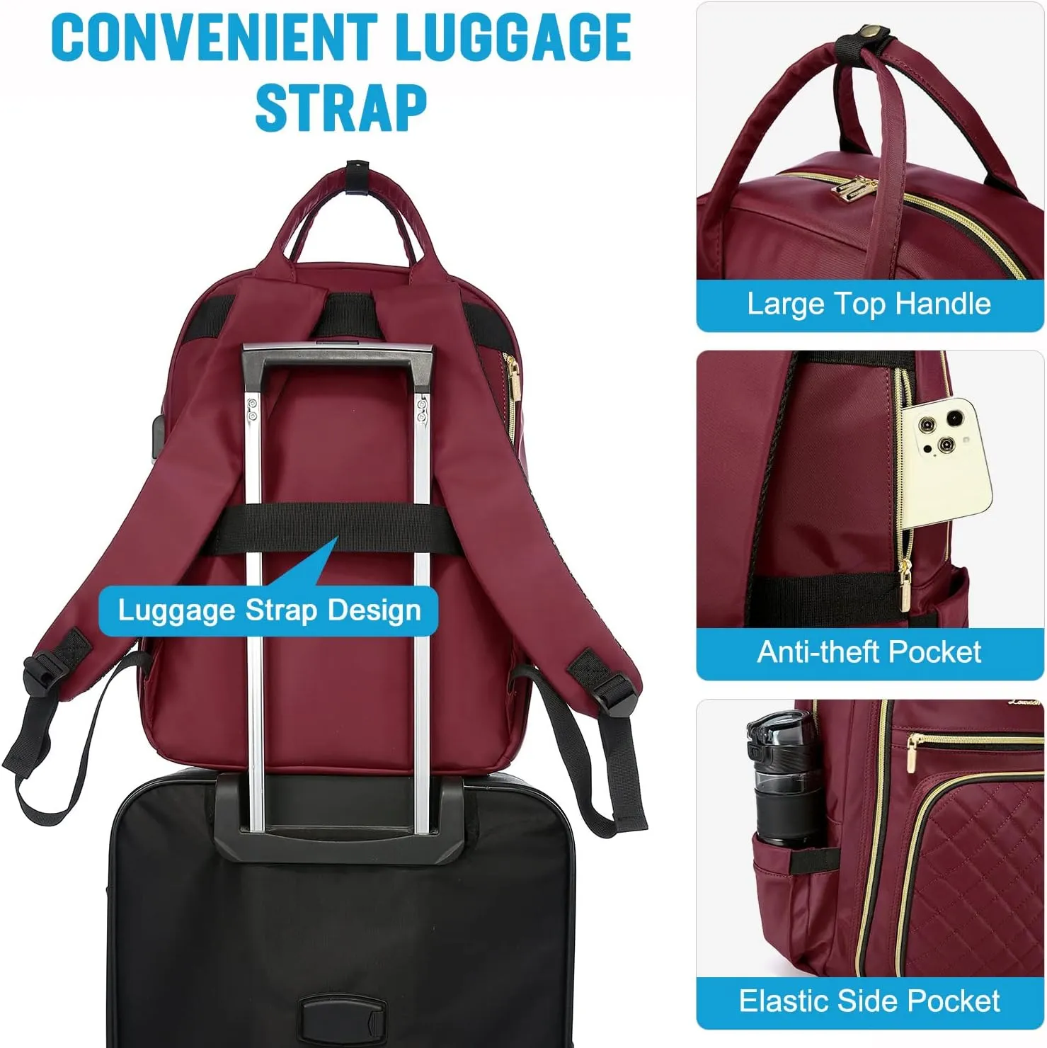 LOVEVOOK Laptop Backpack for Women, Water Resistant Travel Work Backpacks Purse Stylish College Business Teacher Nurse Computer Bag with USB Charging Port, Fits 17" Laptop