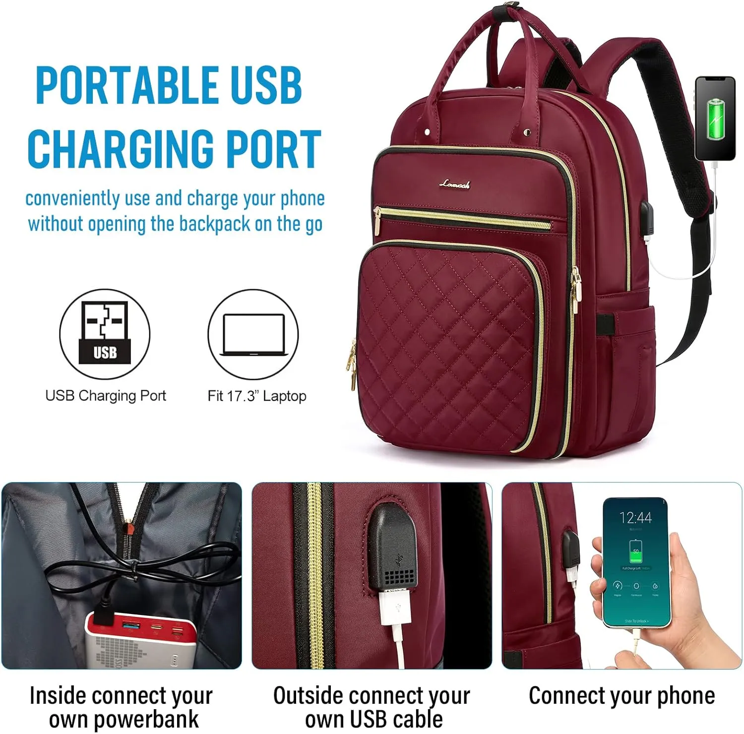 LOVEVOOK Laptop Backpack for Women, Water Resistant Travel Work Backpacks Purse Stylish College Business Teacher Nurse Computer Bag with USB Charging Port, Fits 17" Laptop