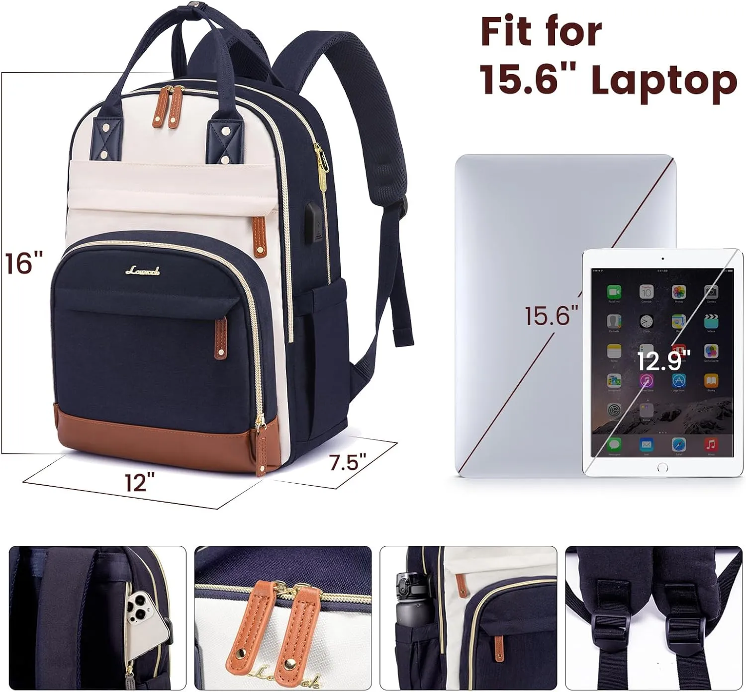 LOVEVOOK Laptop Backpack Women,Large Capacity 15.6 inch Laptop Bag Travel Backpack for Women,Computer Work College Teacher Backpacks with USB Port,Waterproof Personal Item Backpack Casual Daypack