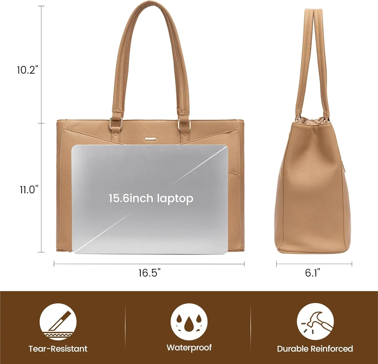 LOVEVOOK Laptop Bag for Women, 15.6 inch Laptop Tote Work Teacher Bags Cancas Computer Shoulder Bag,Apricot