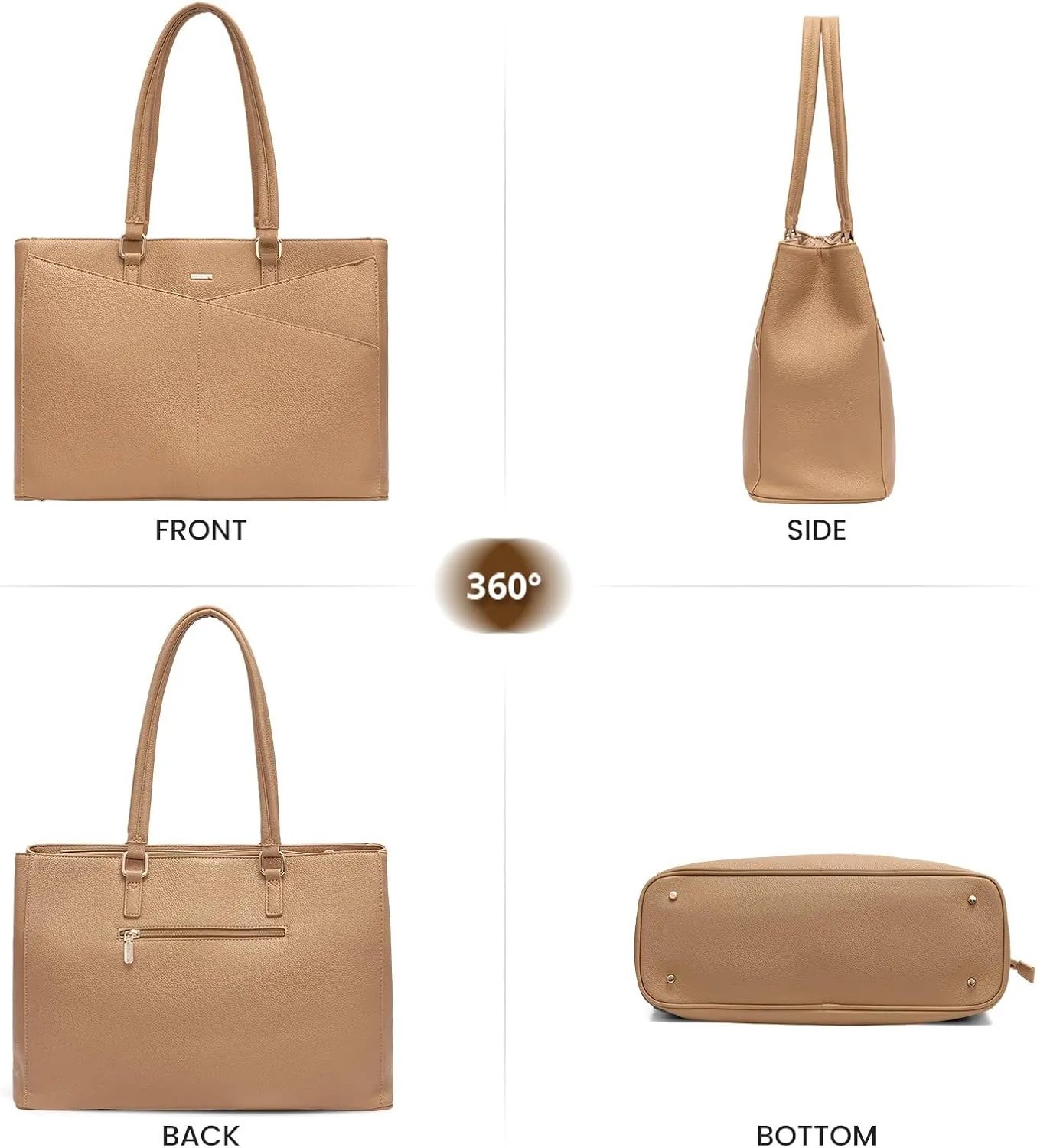 LOVEVOOK Laptop Bag for Women, 15.6 inch Laptop Tote Work Teacher Bags Cancas Computer Shoulder Bag,Apricot