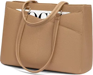 LOVEVOOK Laptop Bag for Women, 15.6 inch Laptop Tote Work Teacher Bags Cancas Computer Shoulder Bag,Apricot
