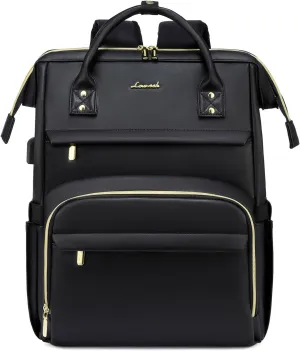LOVEVOOK Leather Laptop Backpack for Women 18 inch,Travel Backpack Purse Nurse Teacher Backpack Computer Laptop Bag,Professional College Business Work Bags Carry On Backpack with USB Port,Black