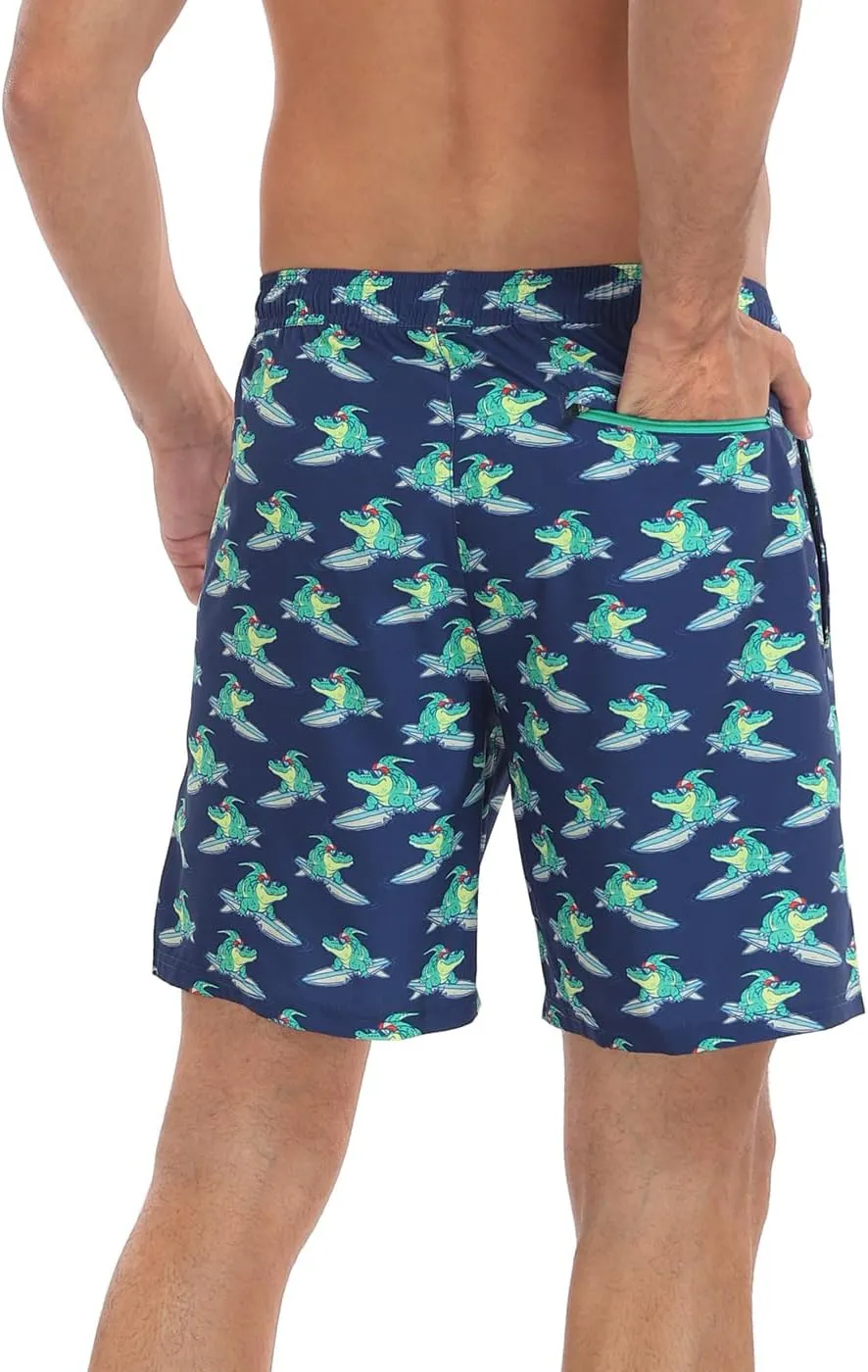 LRD Mens Swim Trunks with Compression Liner 7 inch Inseam Quick Dry Swim Shorts