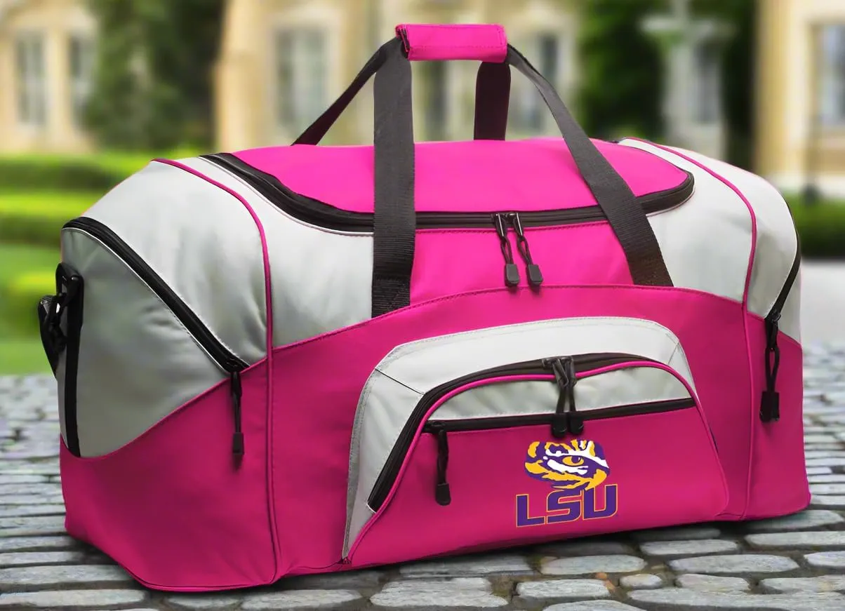 LSU Tigers Duffle Bag Louisiana State University Large Duffel Bag Suitcase (Pink)