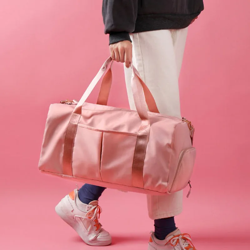 Lucy – Pink Gym Duffel Bag with Shoe Compartment and Double Handles