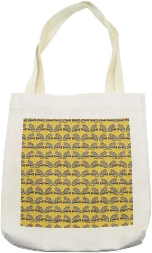 Lunarable Iguana Tote Bag, Repetition of Ornamental Lizard on Branch with Flower, Cloth Linen Reusable Bag for Shopping Books Beach and More, 16.5" X 14", Cream