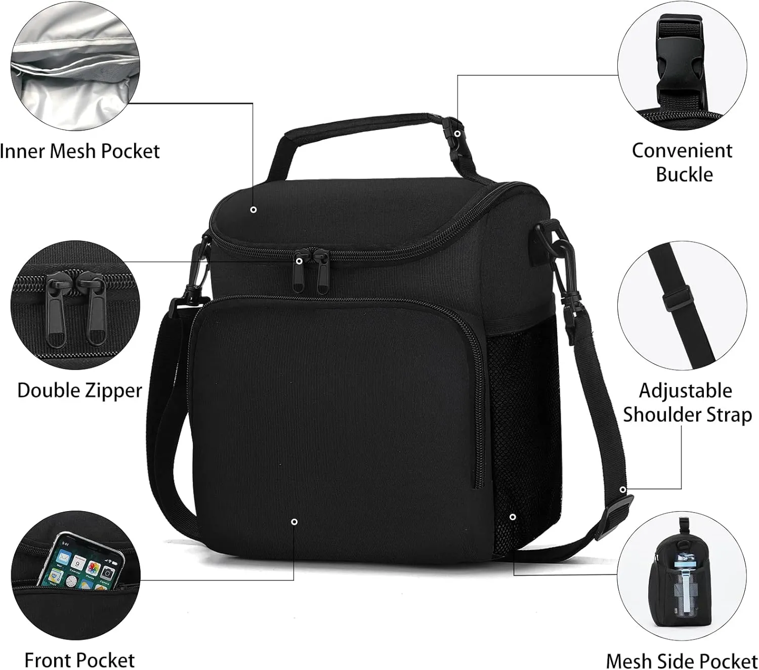 Lunch Box for Men,Insulated Lunch Bag Women with Adjustable Shoulder Strap, Cooler Bag with Drinks Holder for Adult Work Picnic Beach Workout