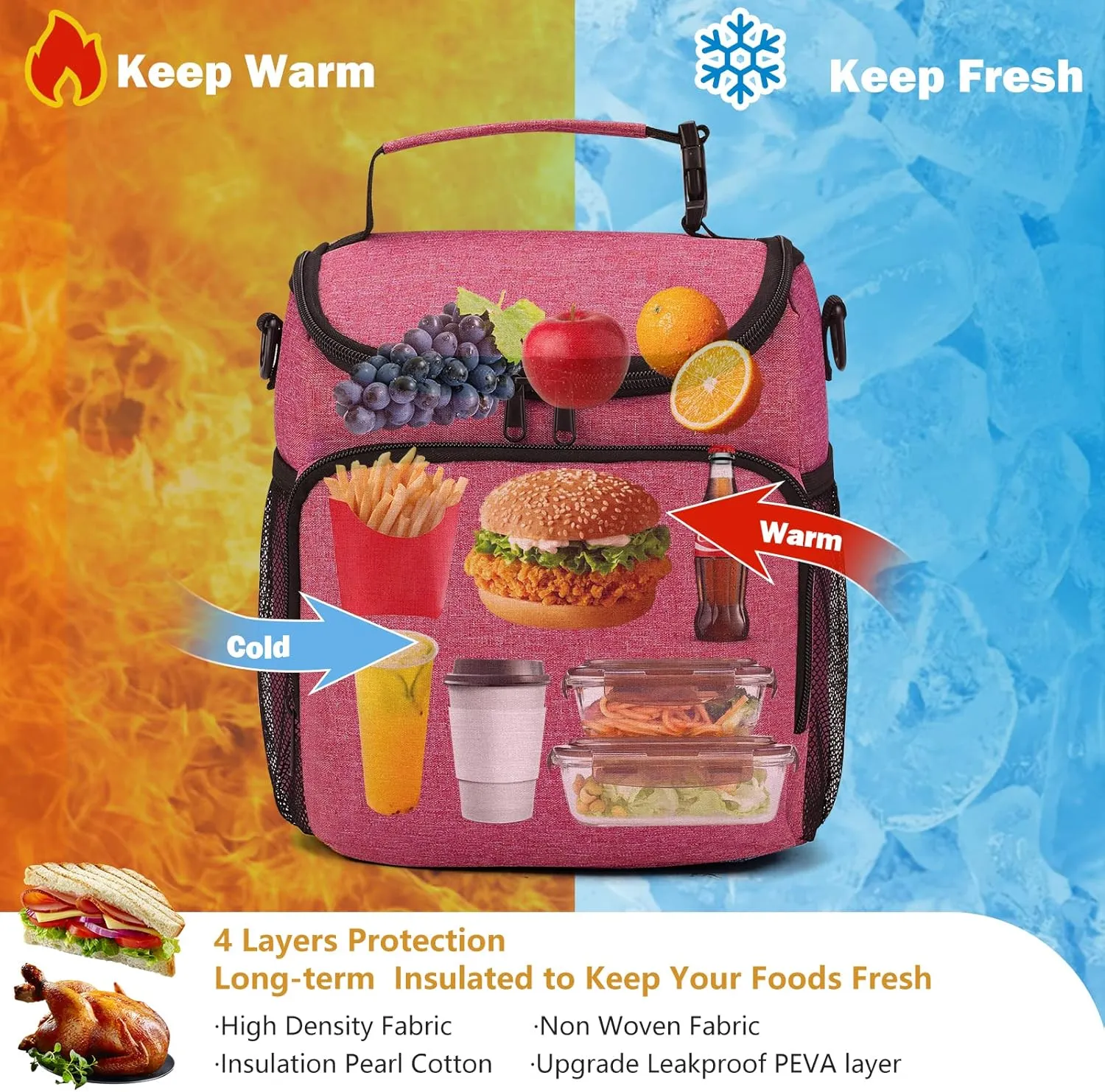 Lunch Box for Men,Insulated Lunch Bag Women with Adjustable Shoulder Strap, Cooler Bag with Drinks Holder for Adult Work Picnic Beach Workout