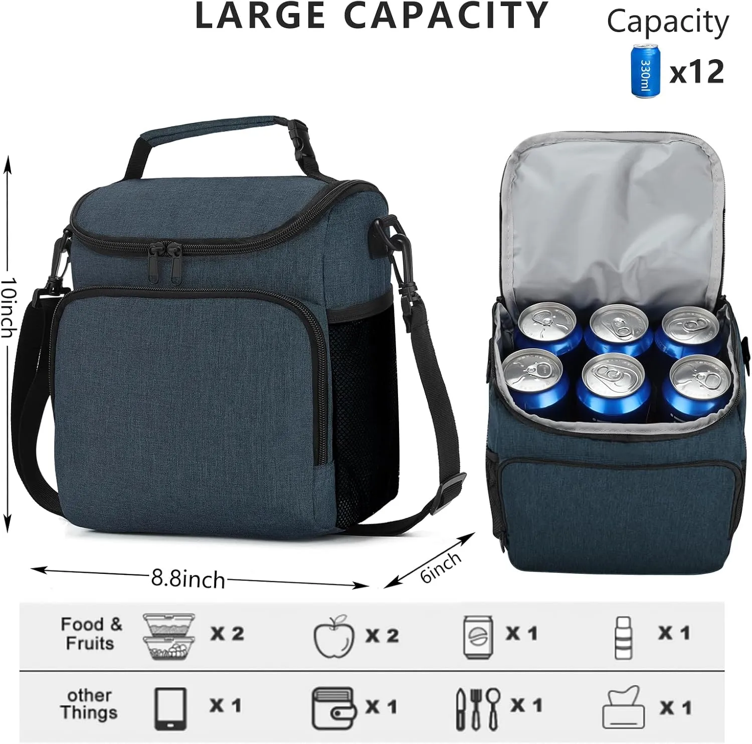 Lunch Box for Men,Insulated Lunch Bag Women with Adjustable Shoulder Strap, Cooler Bag with Drinks Holder for Adult Work Picnic Beach Workout