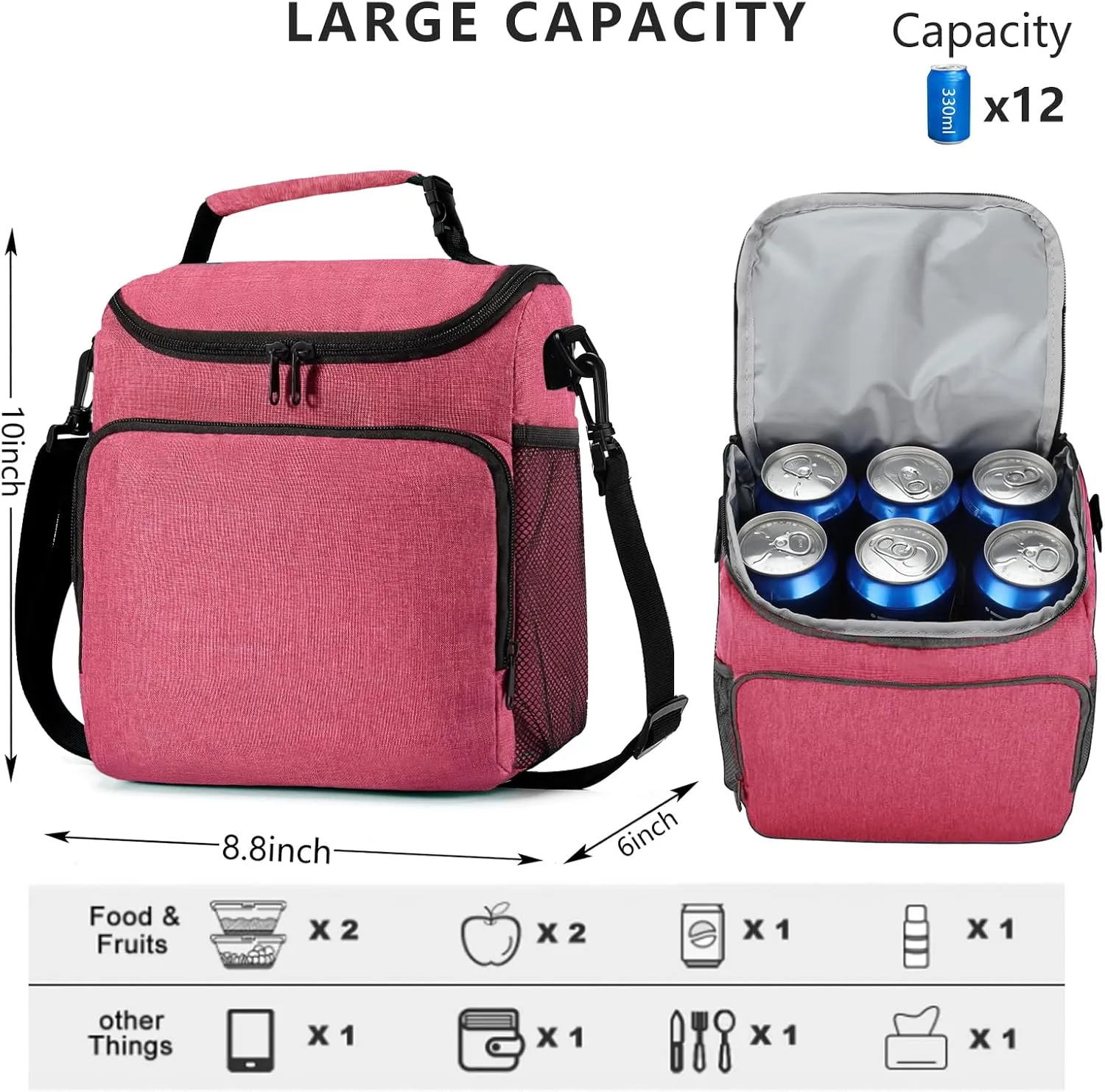 Lunch Box for Men,Insulated Lunch Bag Women with Adjustable Shoulder Strap, Cooler Bag with Drinks Holder for Adult Work Picnic Beach Workout