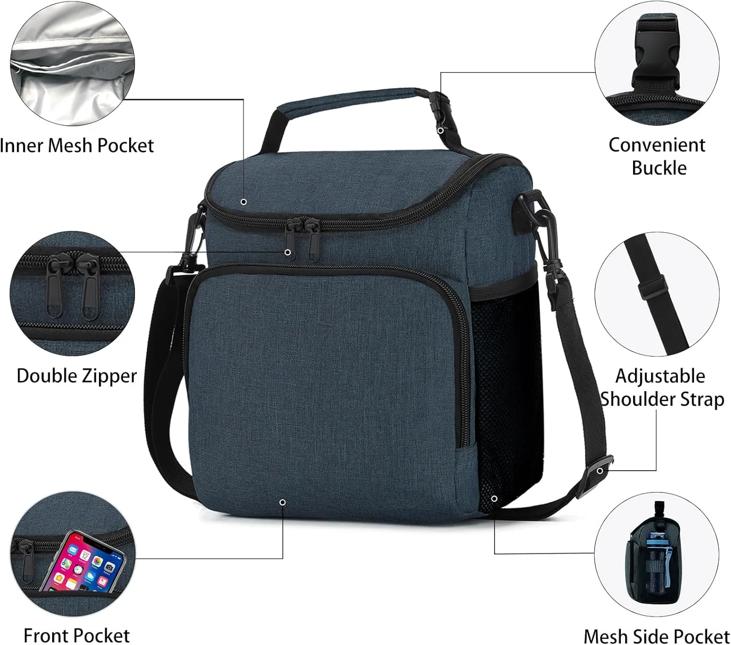 Lunch Box for Men,Insulated Lunch Bag Women with Adjustable Shoulder Strap, Cooler Bag with Drinks Holder for Adult Work Picnic Beach Workout
