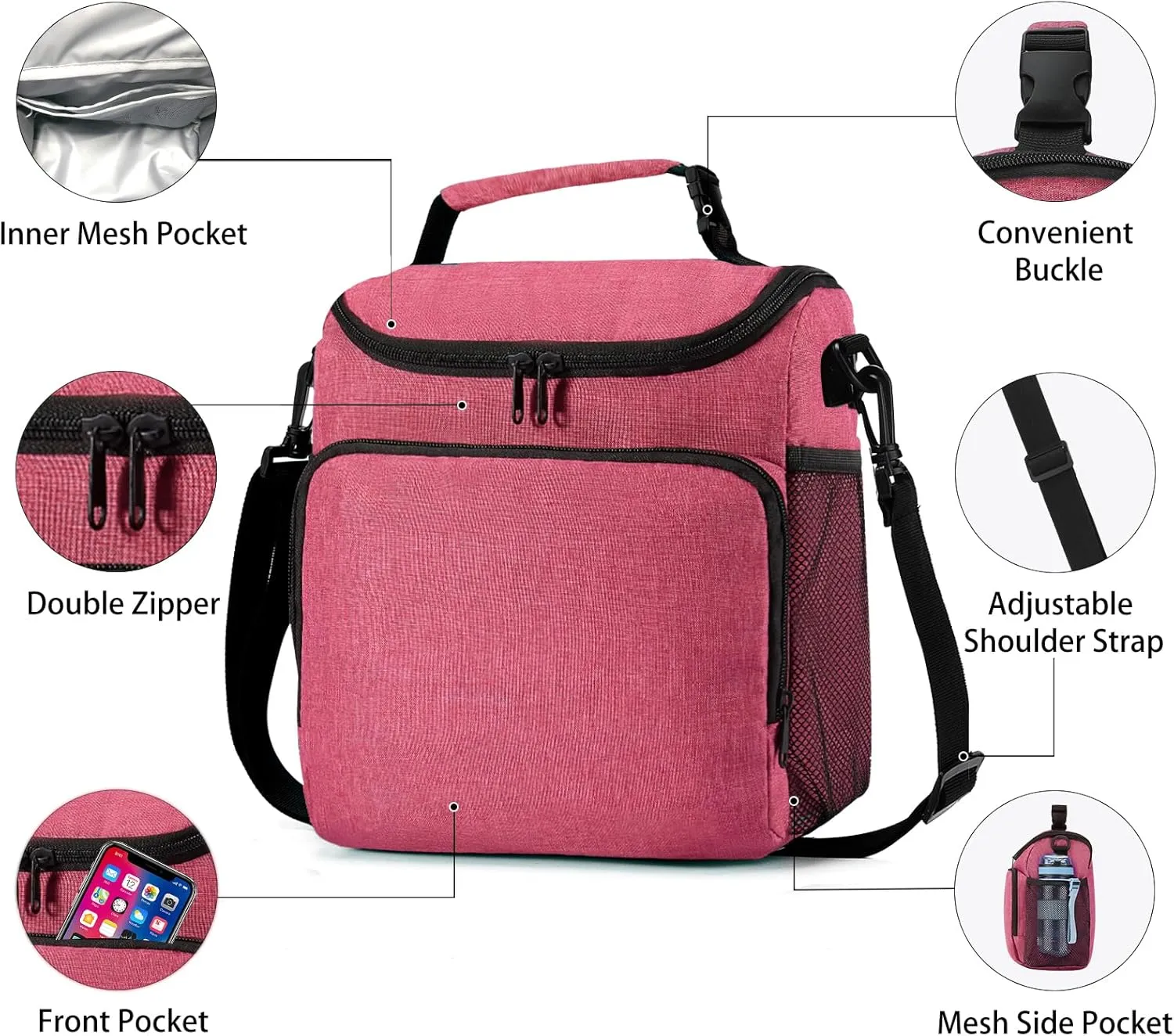 Lunch Box for Men,Insulated Lunch Bag Women with Adjustable Shoulder Strap, Cooler Bag with Drinks Holder for Adult Work Picnic Beach Workout