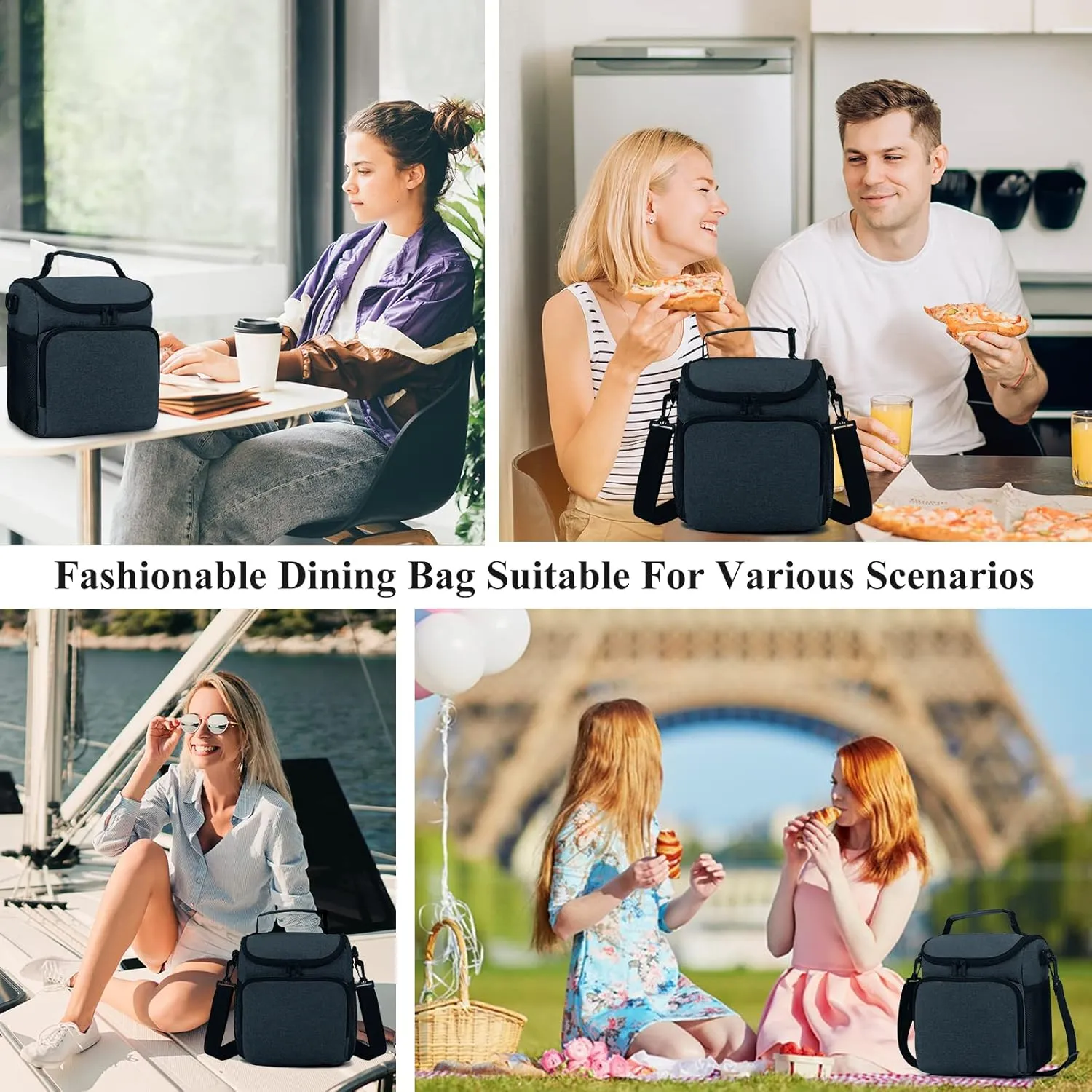 Lunch Box for Men,Insulated Lunch Bag Women with Adjustable Shoulder Strap, Cooler Bag with Drinks Holder for Adult Work Picnic Beach Workout
