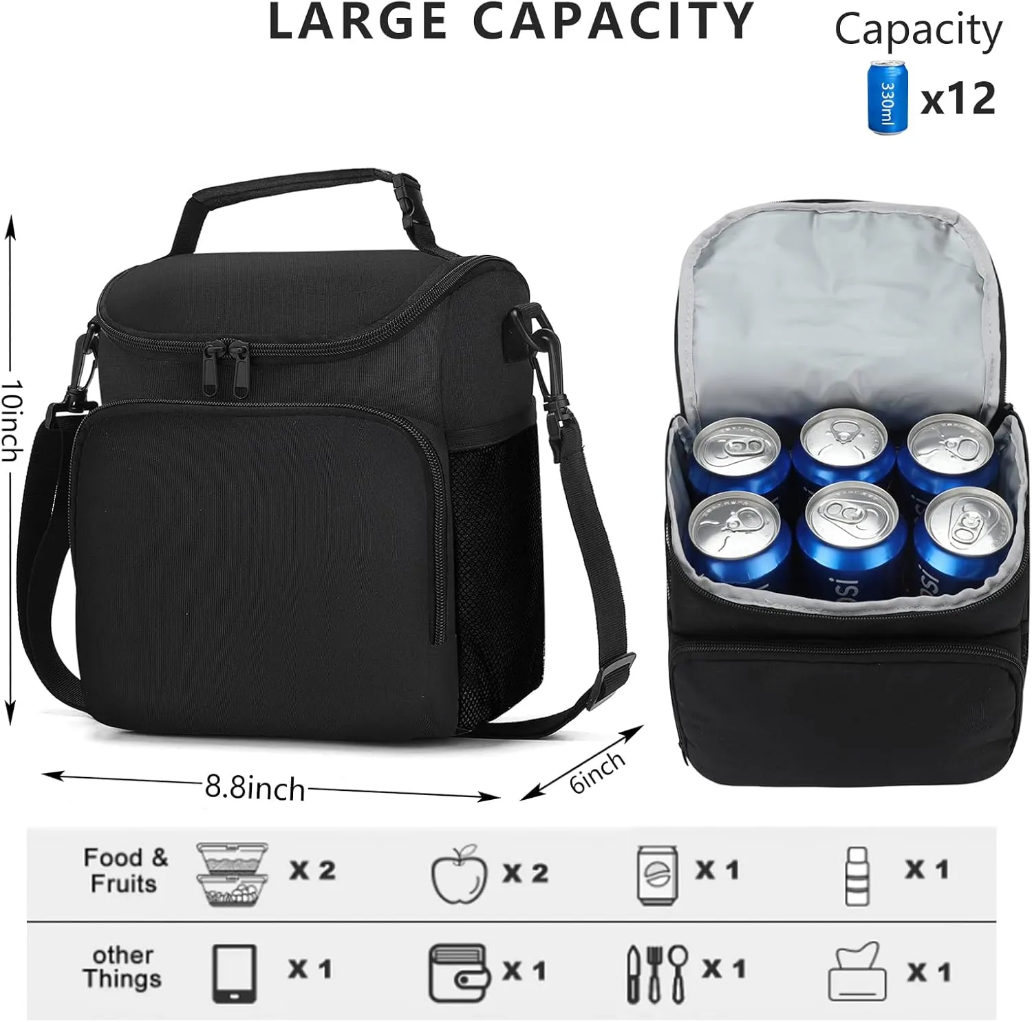 Lunch Box for Men,Insulated Lunch Bag Women with Adjustable Shoulder Strap, Cooler Bag with Drinks Holder for Adult Work Picnic Beach Workout