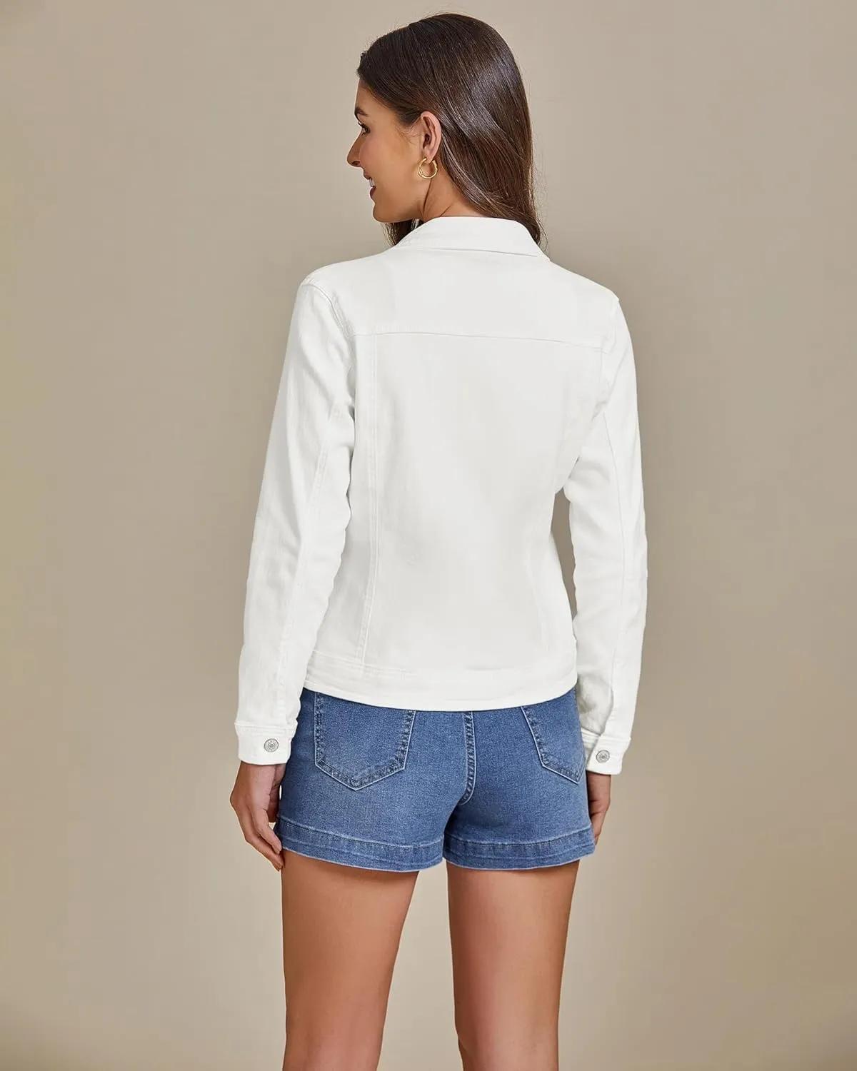 luvamia Women's Basic Button Down Stretch Fitted Long Sleeves Denim Jean Jacket