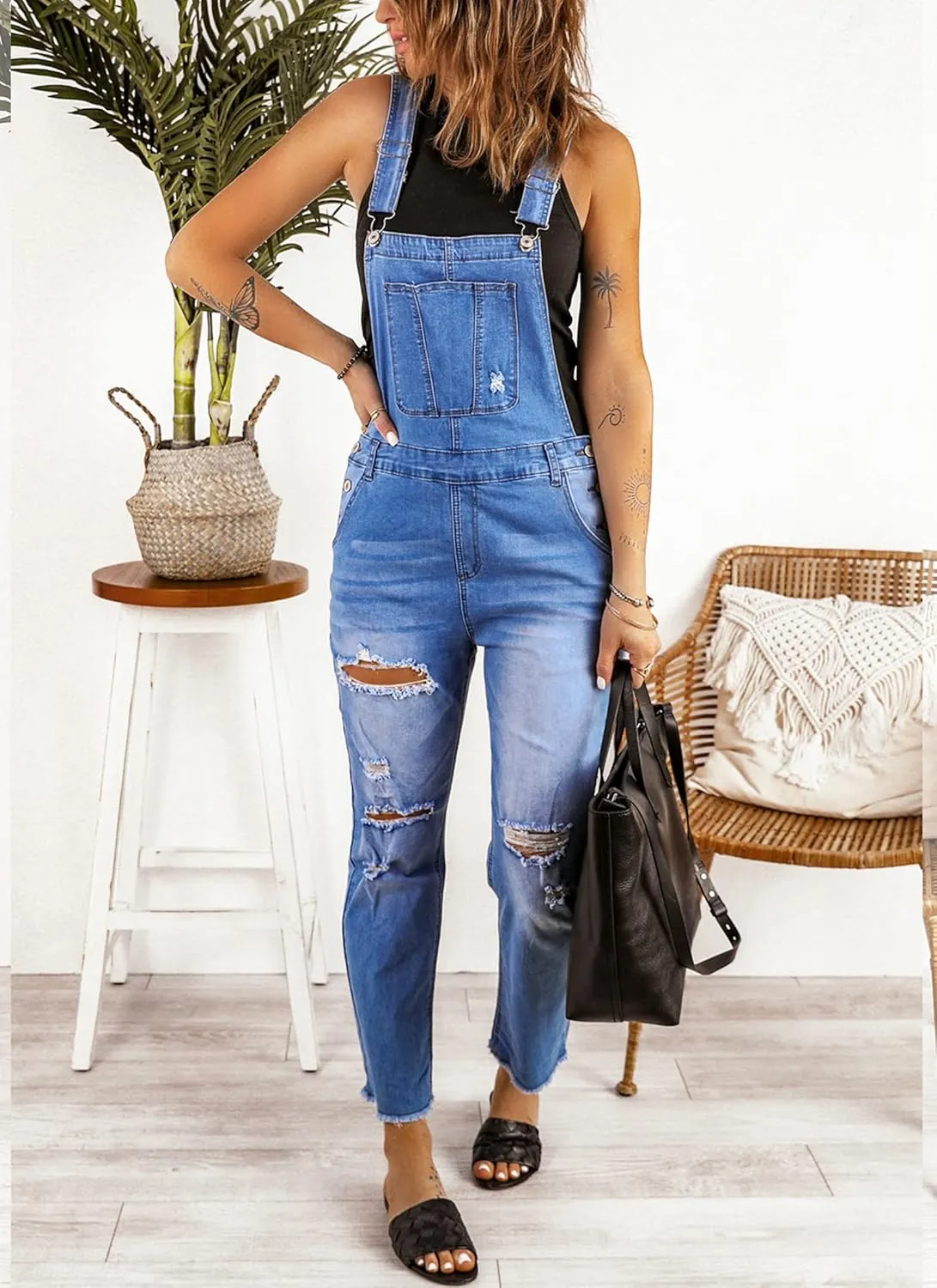 luvamia Women's Casual Stretch Adjustable Denim Bib Overalls Jeans Pants Jumpsuits