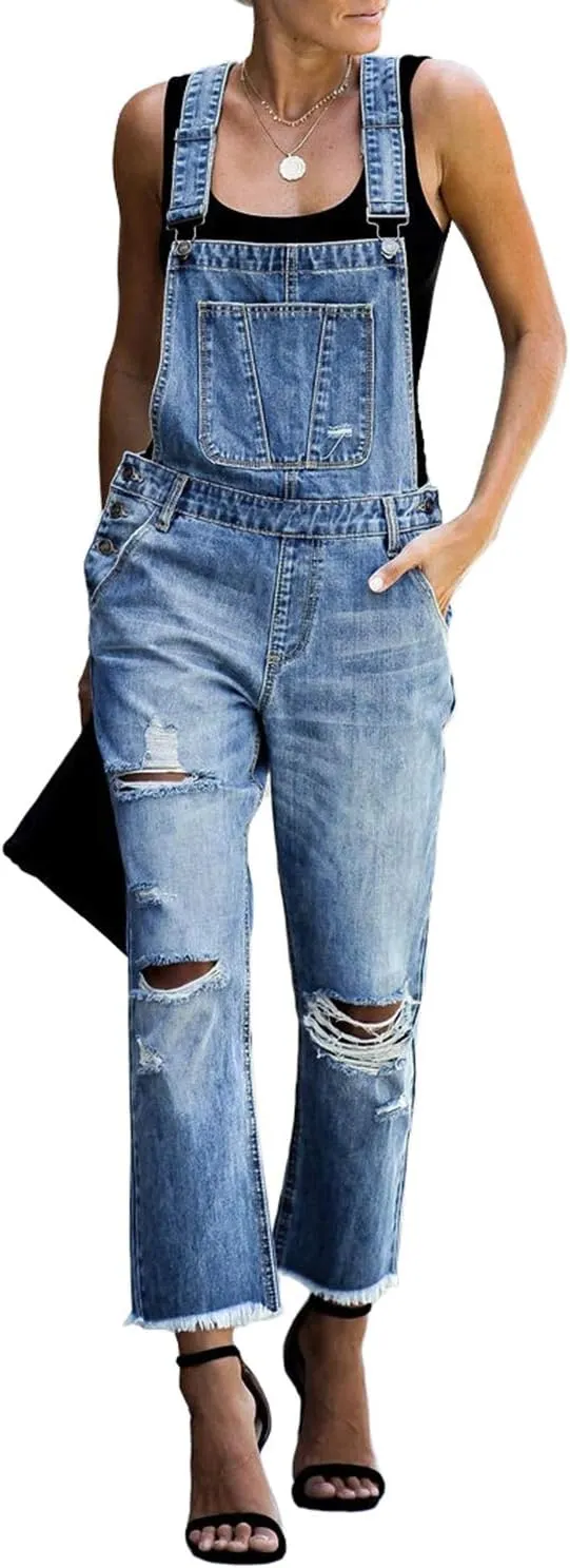 luvamia Women's Casual Stretch Adjustable Denim Bib Overalls Jeans Pants Jumpsuits