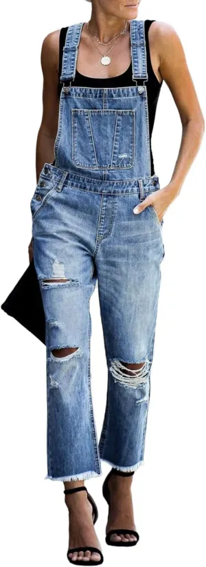 luvamia Women's Casual Stretch Adjustable Denim Bib Overalls Jeans Pants Jumpsuits