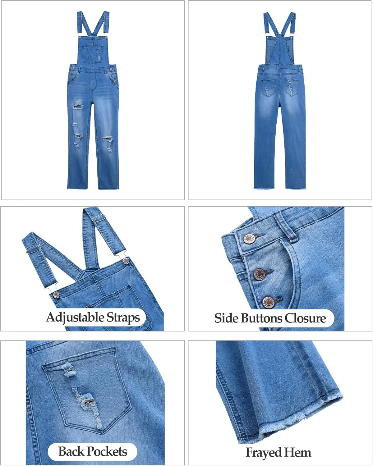 luvamia Women's Casual Stretch Adjustable Denim Bib Overalls Jeans Pants Jumpsuits