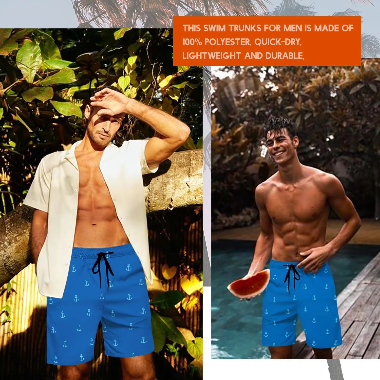 Lzzidou Men's Swim Trunks 8 Inch Inseam Mesh Lining Board Shorts Quick Dry Bathing Suit