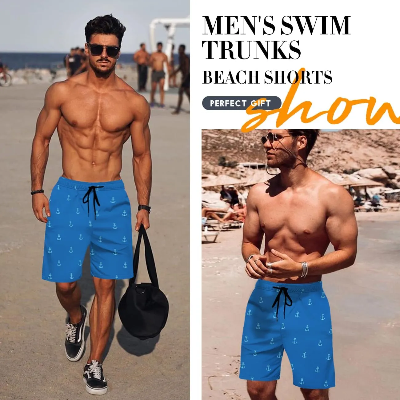 Lzzidou Men's Swim Trunks 8 Inch Inseam Mesh Lining Board Shorts Quick Dry Bathing Suit