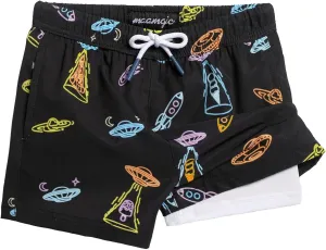 maamgic Boys Swim Trunks with Compression Liner 4-Way Stretch Quick Dry Bathing Suit Toddler Beach Shorts