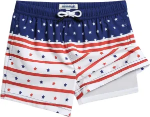 maamgic Boys Swim Trunks with Compression Liner 4-Way Stretch Quick Dry Bathing Suit Toddler Beach Shorts