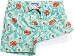 maamgic Boys Swim Trunks with Compression Liner 4-Way Stretch Quick Dry Bathing Suit Toddler Beach Shorts