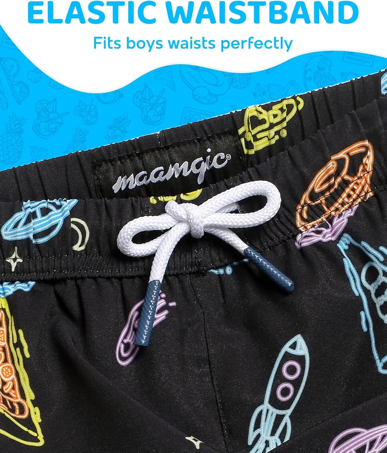 maamgic Boys Swim Trunks with Compression Liner 4-Way Stretch Quick Dry Bathing Suit Toddler Beach Shorts