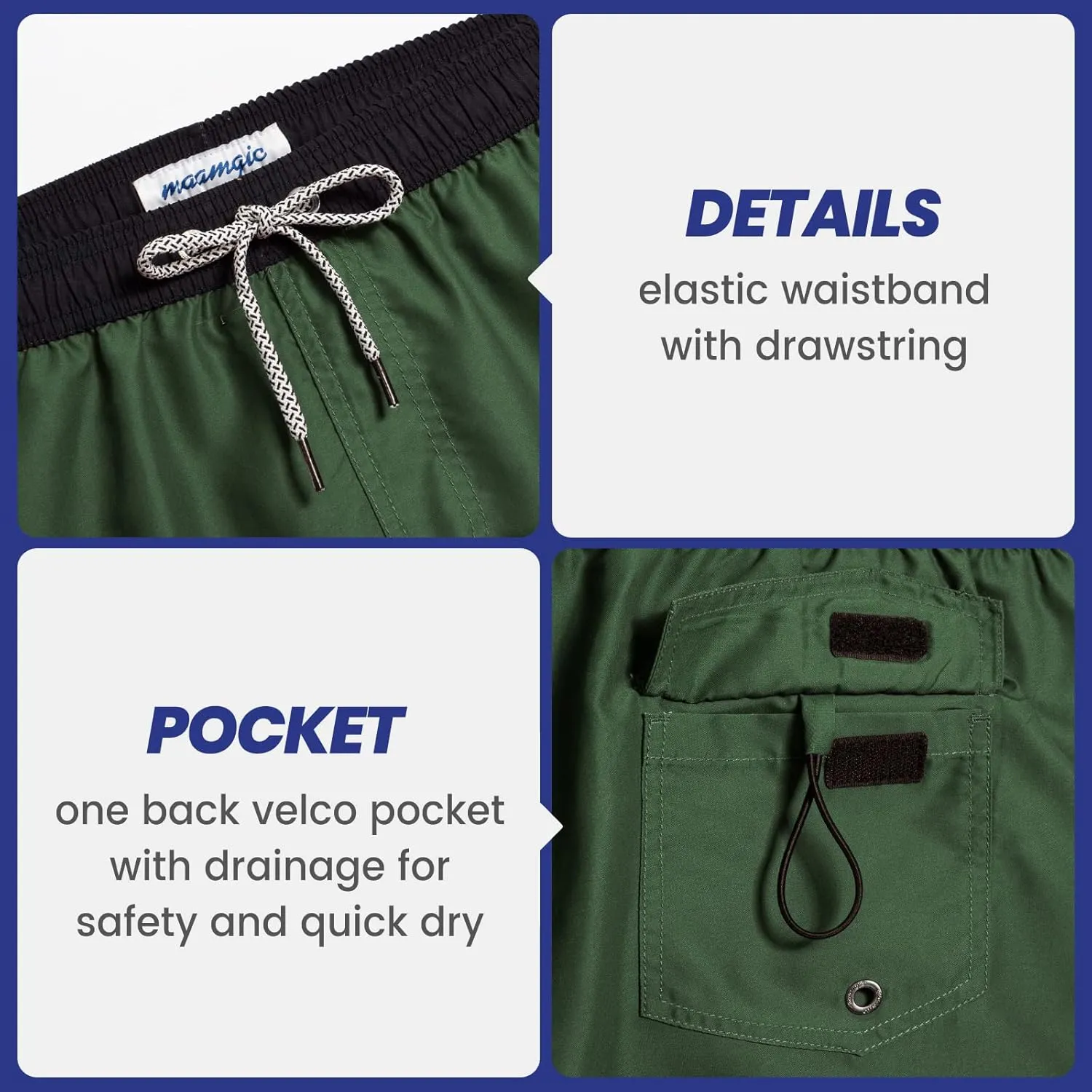maamgic Mens Boys Short 80s 90s Vintage Swim Trunks with Mesh Lining Quick Dry Swim Suits Board Shorts