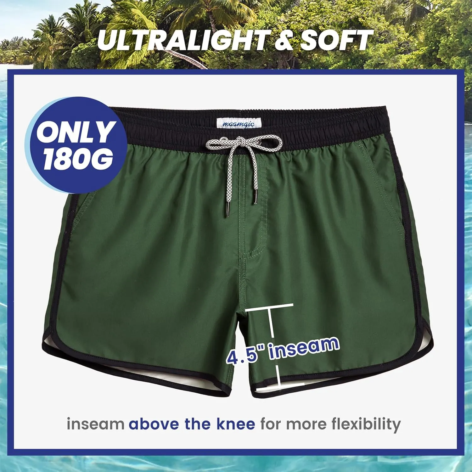maamgic Mens Boys Short 80s 90s Vintage Swim Trunks with Mesh Lining Quick Dry Swim Suits Board Shorts