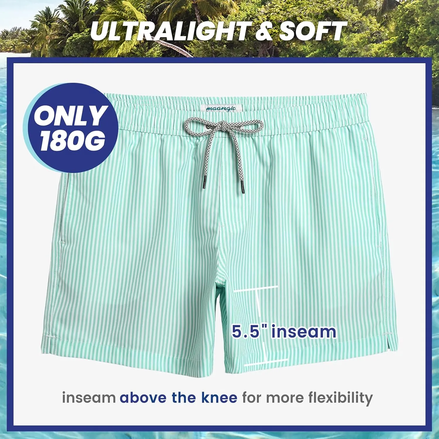 maamgic Mens Swim Trunks 5" Quick Dry Beach Shorts Bathing Suits with Mesh Lining Pockets