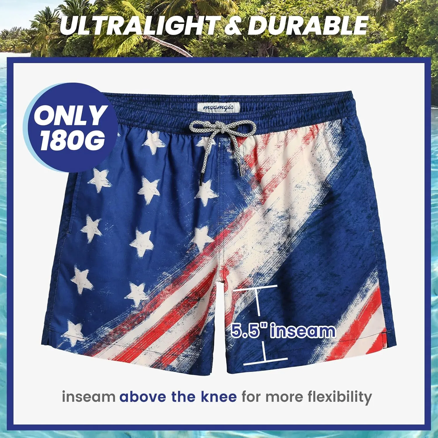 maamgic Mens Swim Trunks 5" with Mesh Lining Quick Dry Bathing Suits for Men Swim Shorts Swimwear